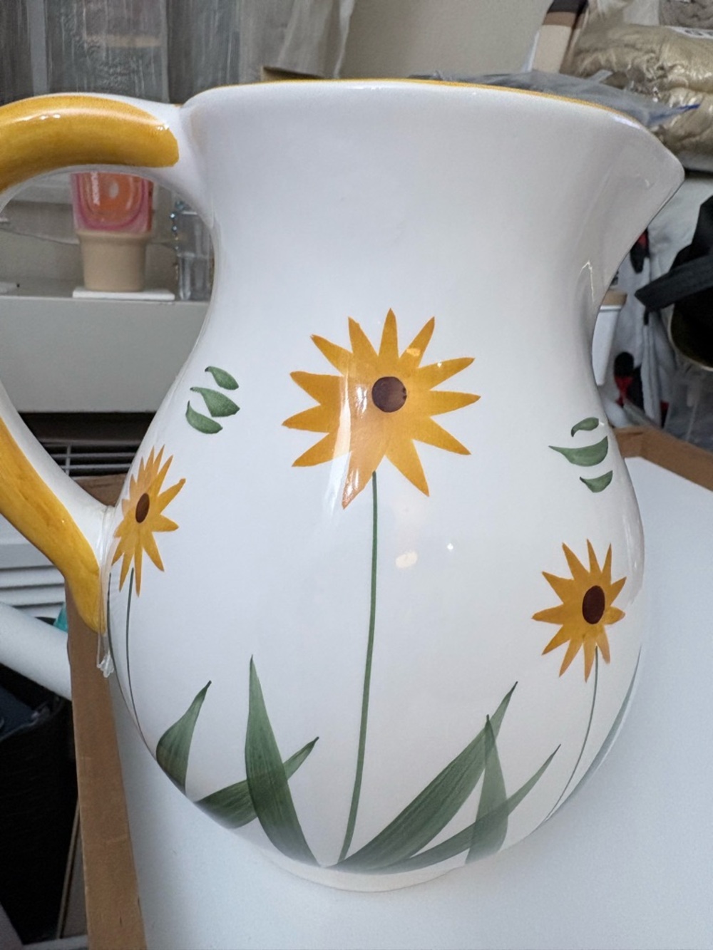 Chubby Charm Hand Painted Sunflower Pitcher Vase – Large 8" Ceramic Floral Jug